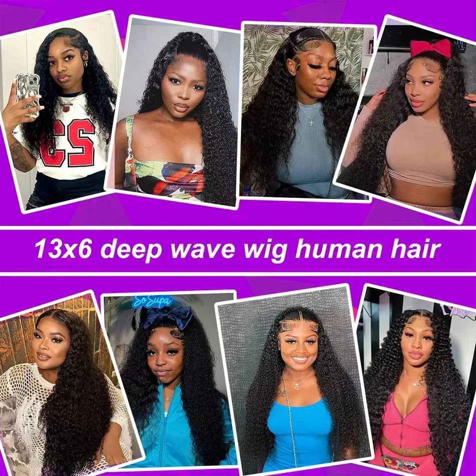200% Density 13x6 HD Lace Front Curly Wig – Loose Deep Wave Human Hair Wig 30–40 Inch Transparent Lace