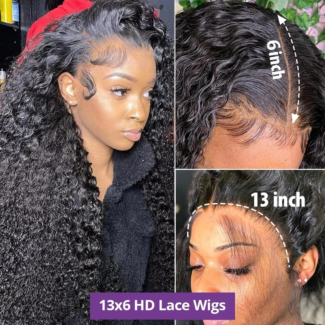 200% Density 13x6 HD Lace Front Curly Wig – Loose Deep Wave Human Hair Wig 30–40 Inch Transparent Lace