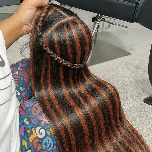 Graww FB 30 Black Brown Highlight Bone Straight Lace Front Wig – Brazilian Human Hair, 13x4 / 13x6 HD Transparent Lace, 200–220% Density