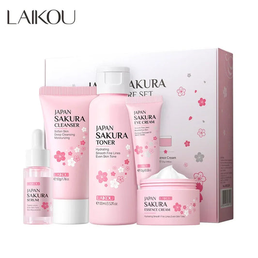 LAIKOU Sakura 5-Piece Skincare Set Moisturizing, Brightening & Fine Line Care Korean Gift Kit