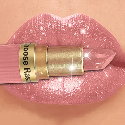Pearlescent Pink Glitter Velvet Lipstick Metallic Waterproof Long-Lasting Matte Shimmer